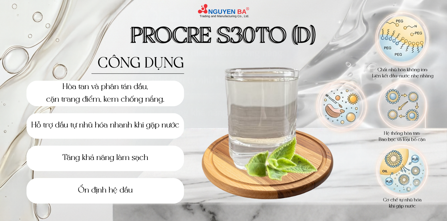 Procre S30TO (D) giúp tăng khả năng làm sạch và ổn định hệ dầu.